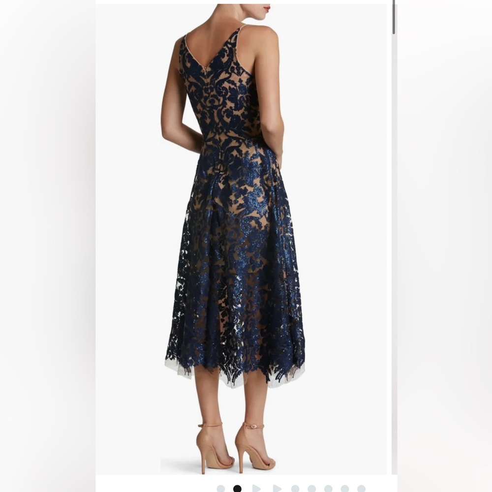 Dress the Population Navy Blue and Nude Lace Midi Dress - Picture 2 of 10